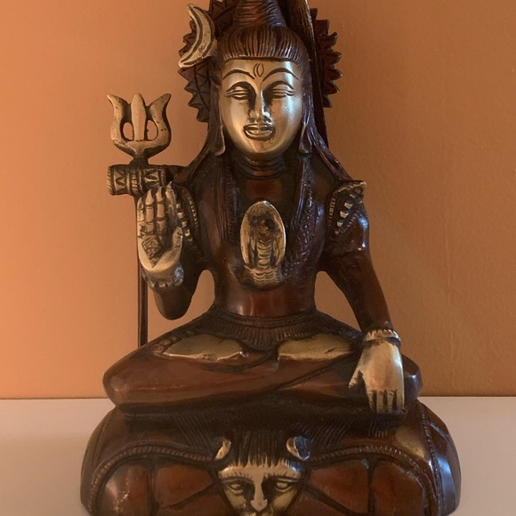 Bronze Finish Sitting Shiva Brass Statue Figurine - Picture 2 of 7